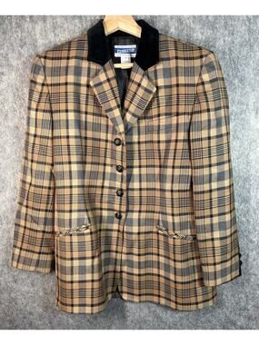Vintage Pendleton Virgin Wool Petite Blazer Size 6 Brown Black Plaid Made In USA